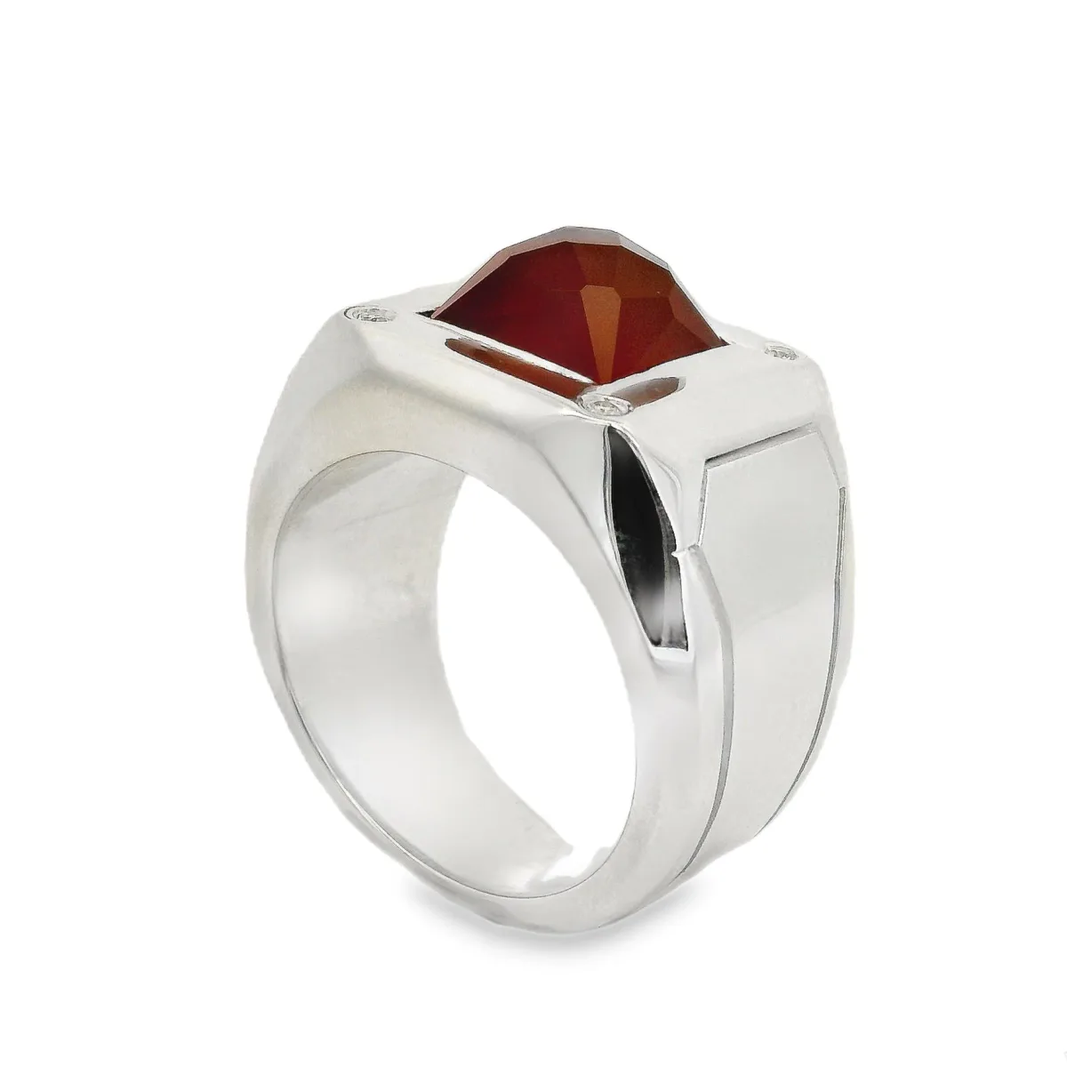 RINA - For Him CUSTOM Carnelian Silver Ring With Natural Diamonds 71024 in 8 – Ring