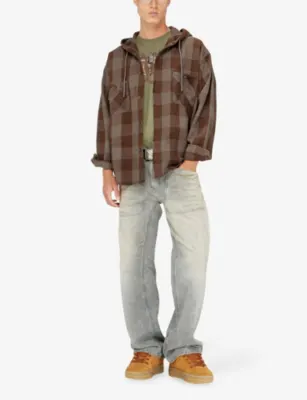 DIESEL Distressed Check-Flannel Cotton Hooded Shirt detail 2