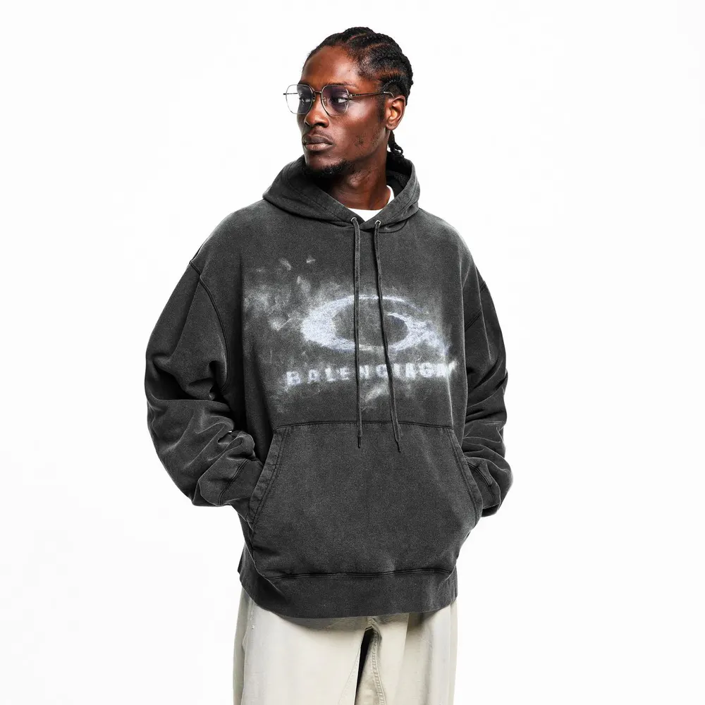 Balenciaga Men's Bal Washed Logo Pull Over Hoodie detail 3