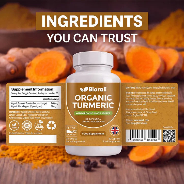 Biorali Organic Turmeric with Organic Black Pepper Capsules - 60 Capsules, additional product view 2