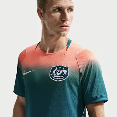 Nike Australia 2026 Stadium Away Men's Nike Dri-FIT Soccer Replica Jersey - Bright Spruce/Orange Pulse/White/White