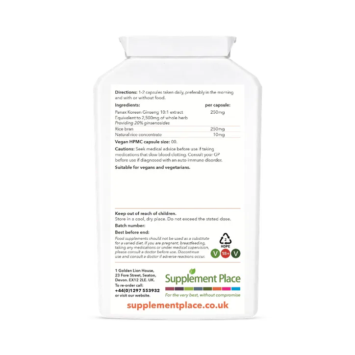 Supplement Place Panax Korean Ginseng Equiv. to 2,500mg | 20% Ginsenosides | 120 Capsules detail 2