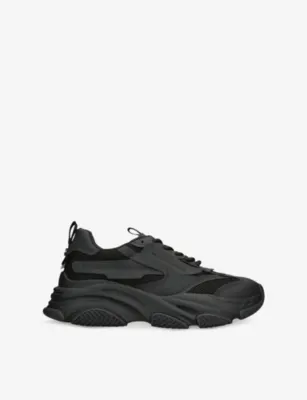 STEVE MADDEN Possess Chunky Mesh And Faux-Leather Trainers - EUR 41 / 7 UK MEN in BLACK – Mens | Trainers | Lace up trainers