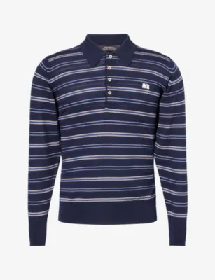 WALES BONNER Beam Striped Wool Polo Shirt