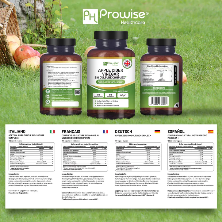 Prowise Healthcare Apple Cider Vinegar with Bio Cultures Complex 1300mg 180 capsules detail 2