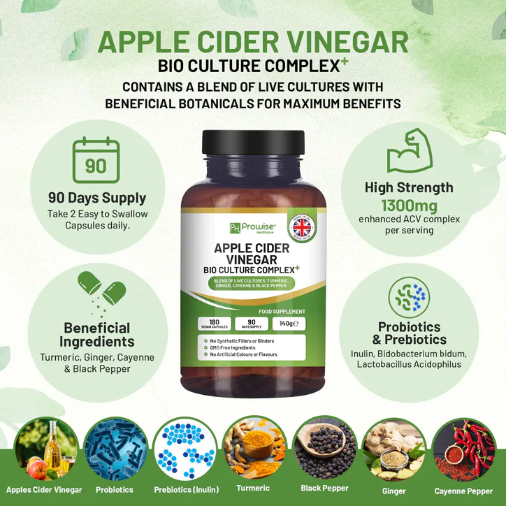 Prowise Healthcare Apple Cider Vinegar with Bio Cultures Complex 1300mg 180 capsules detail 3