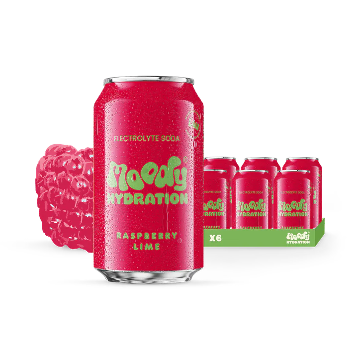 Moody Hydration Electrolyte Soda Raspberry Lime 6 x 330ml