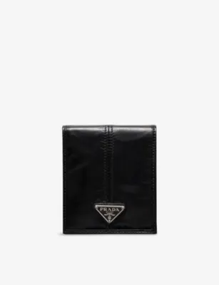 PRADA Brand-Plaque Leather Wallet - BLACK