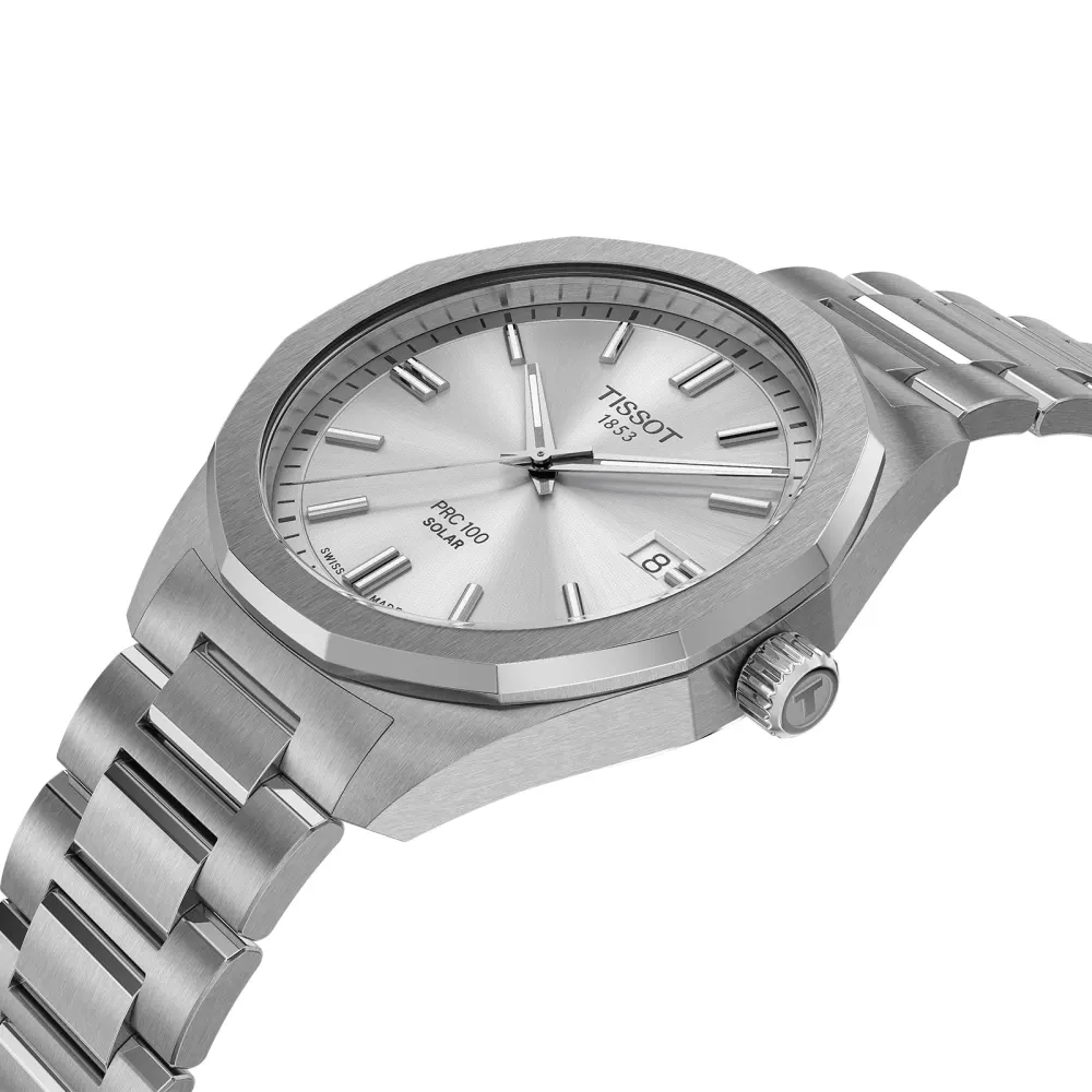 Tissot PRC 100 Solar Quartz 39mm Mens Watch Silver detail 2