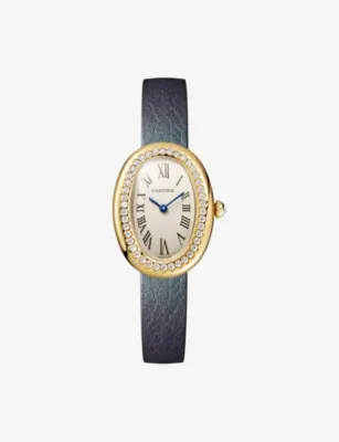 CARTIER Baignoire mini 18ct yellow-gold and leather quartz watch