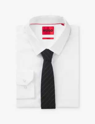 HUGO Stripe-Pattern Silk-Jacquard Tie detail 3