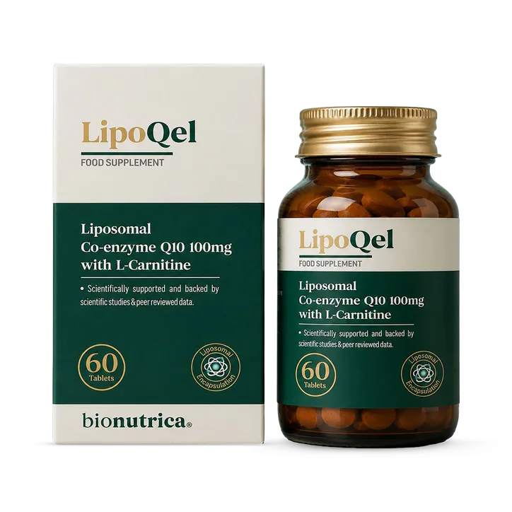 Bionutrica LipoQel Liposomal CoQ10 100mg with L-Carnitine 500mg for Cellular Energy & Metabolism - 60 Tablets