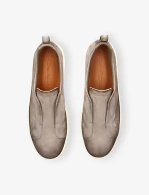 SANTONI Victory Unlined Suede Trainers - EUR 42.5 / 8.5 UK MEN in Beige, additional product view 2