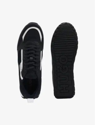 HUGO Logo-embossed leather and mesh low-top trainers - EUR 39 / 5 UK MEN in DARK BLUE, additional product view 3