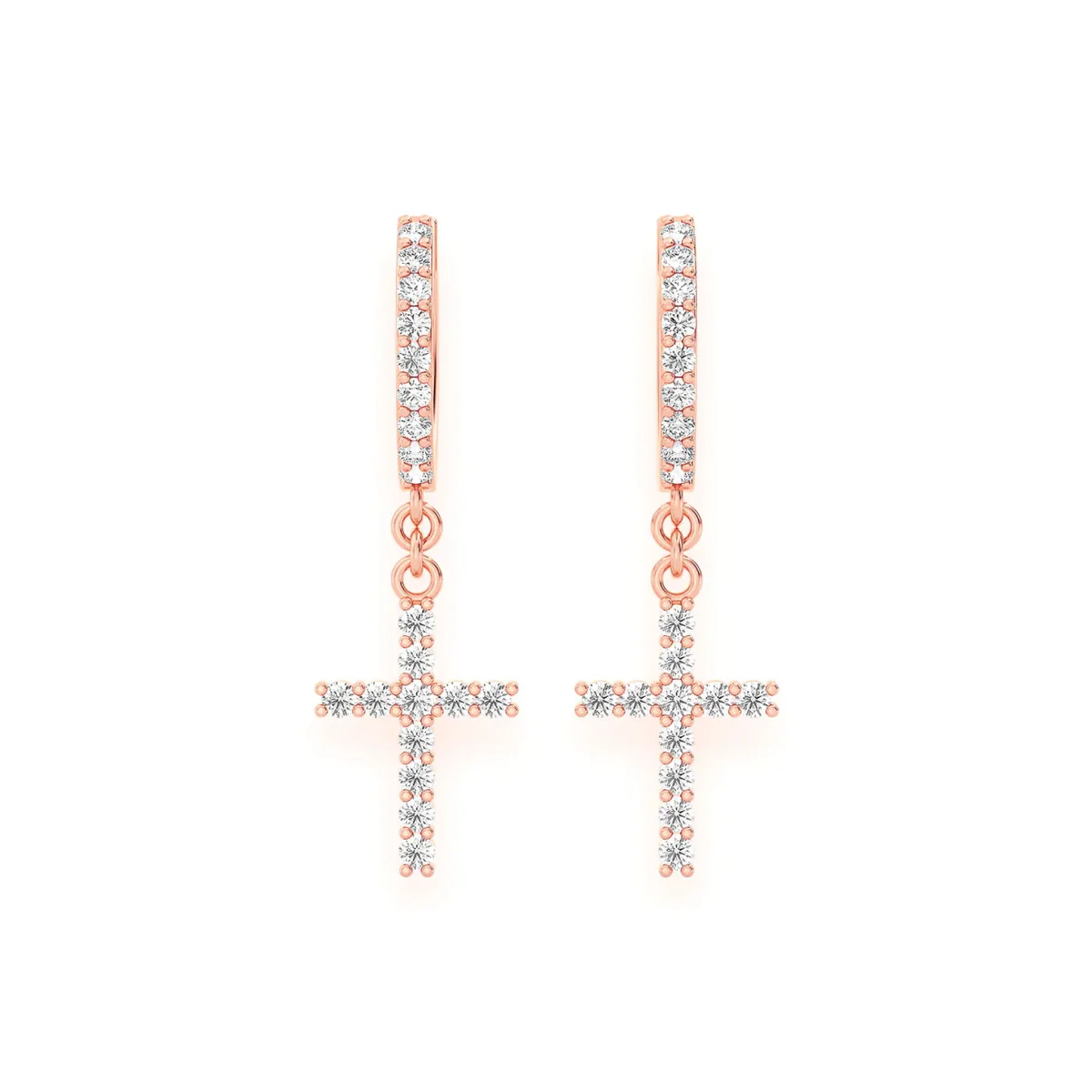 For Him Cross Diamond Hoop Drops in 0.40ctw / Rose Gold / Natural Diamond – Earring