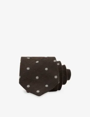 REISS Rocco Textured Polka-Dot Wool-Silk Tie - CHOCOLATE BROWN