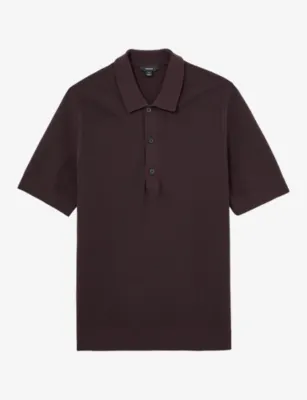 REISS Warren Short-Sleeved Cotton-Blend Polo Shirt - CHOCOLATE BROWN detail 3