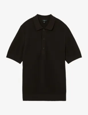 REISS Warren Short-Sleeved Cotton-Blend Polo Shirt - CHOCOLATE BROWN