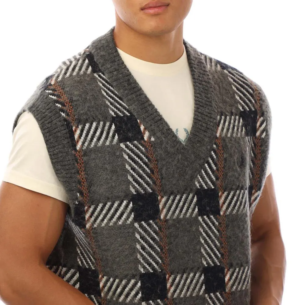 Fred Perry Glitch Tartan Knitted Tank Top detail 2