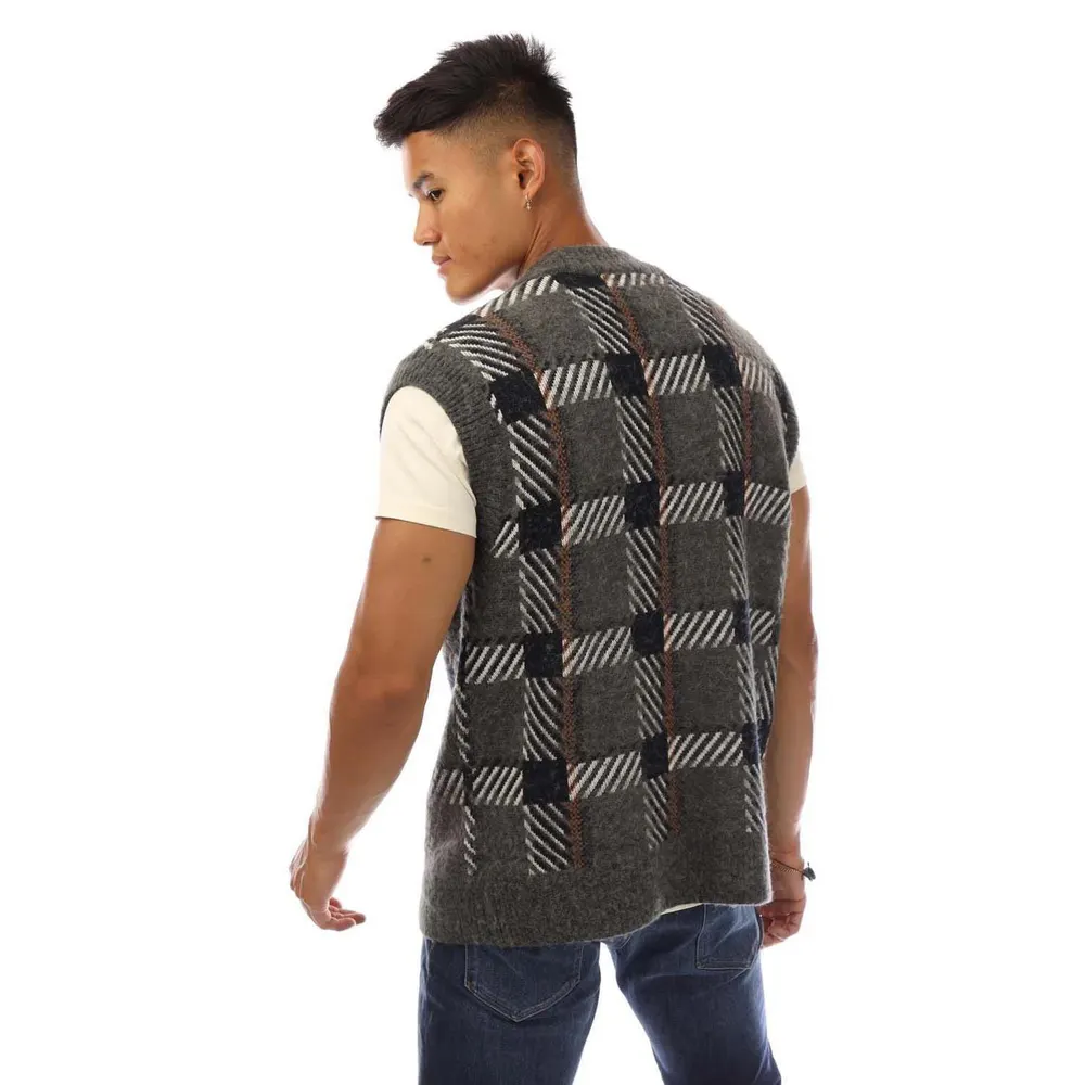 Fred Perry Glitch Tartan Knitted Tank Top detail 3
