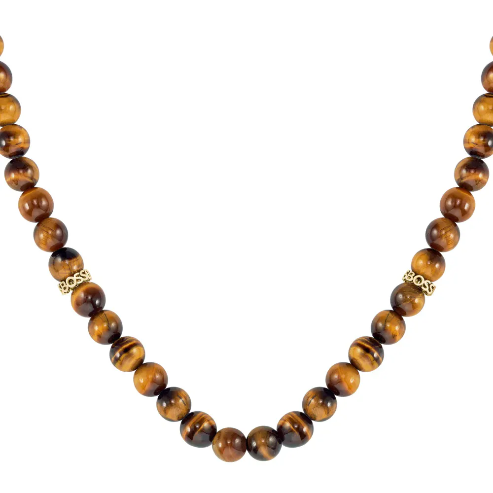 BOSS Gents BOSS Tiger Eye Beaded Necklace detail 3