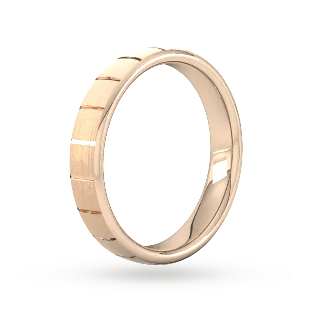 For Him 4mm D Shape Heavy Vertical Lines Wedding Ring In 9 Carat Rose Gold detail 2