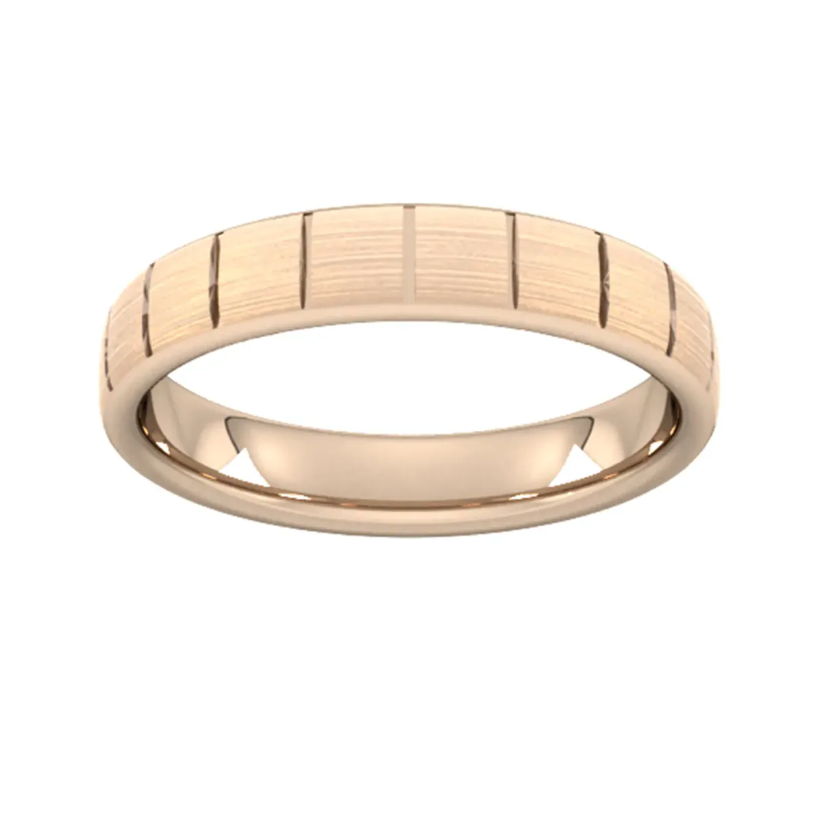 For Him 4mm D Shape Heavy Vertical Lines Wedding Ring In 9 Carat Rose Gold