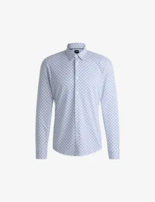 BOSS Printed slim-fit cotton-blend jersey shirt - MEDIUM BEIGE