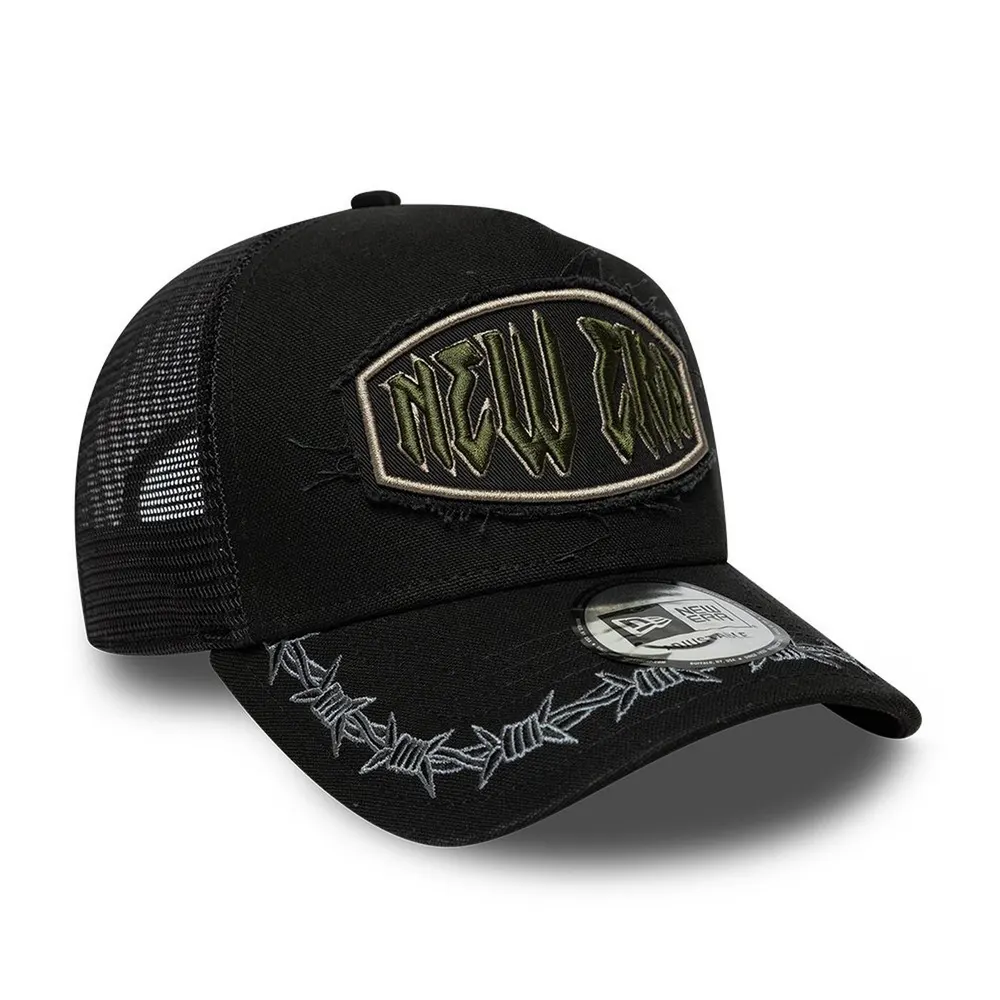 New Era Distressed Patch Adjustable Trucker Cap detail 3