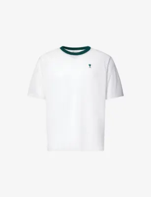 AMI PARIS Ami de Coeur Embroidered Logo Cotton-Jersey T-Shirt - GRIS CHINE CLAIR detail 2
