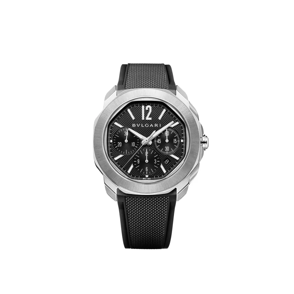 Bvlgari Stainless Steel Octo Roma 42mm Black Dial Auto Gents Interchangable Strap Chrono Watch detail 3