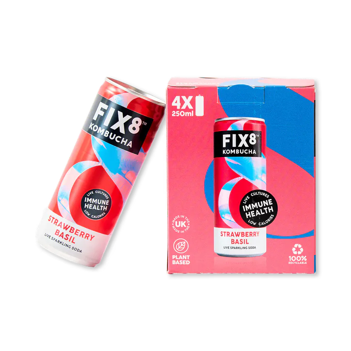 Fix8 Kombucha Strawberry Basil 4x 250ml – Food & Drink > Drinks & Juices > Kombucha