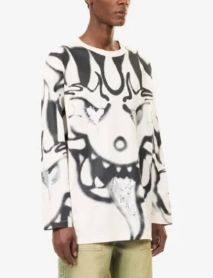 ADIDAS Y3 Graphic-Print Long-Sleeve Cotton T-Shirt detail 3