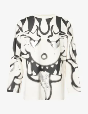 ADIDAS Y3 Graphic-Print Long-Sleeve Cotton T-Shirt