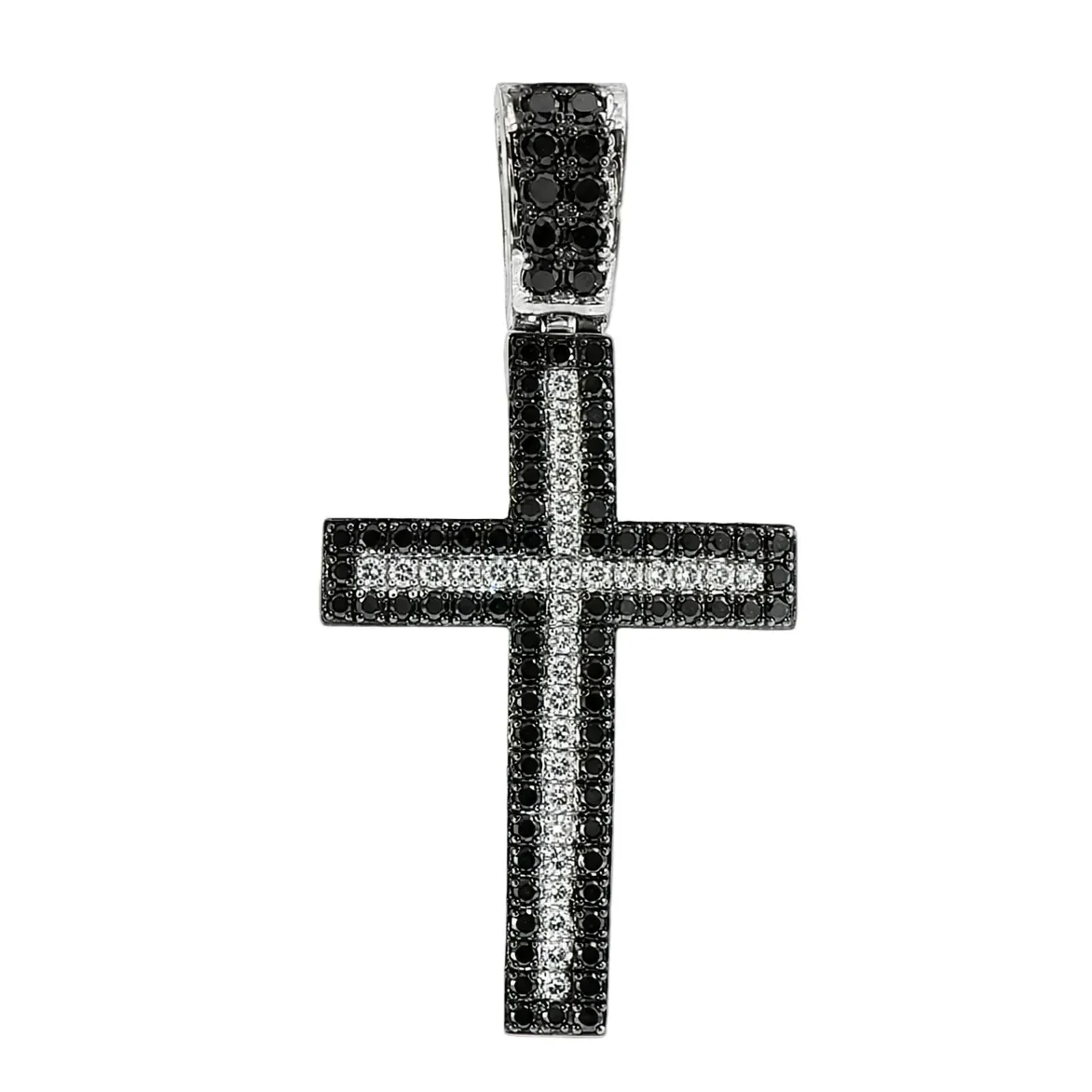 RINA - For Him FACTORY Black and White Diamond Cross Crucifix 26331 in White Gold – Pendant