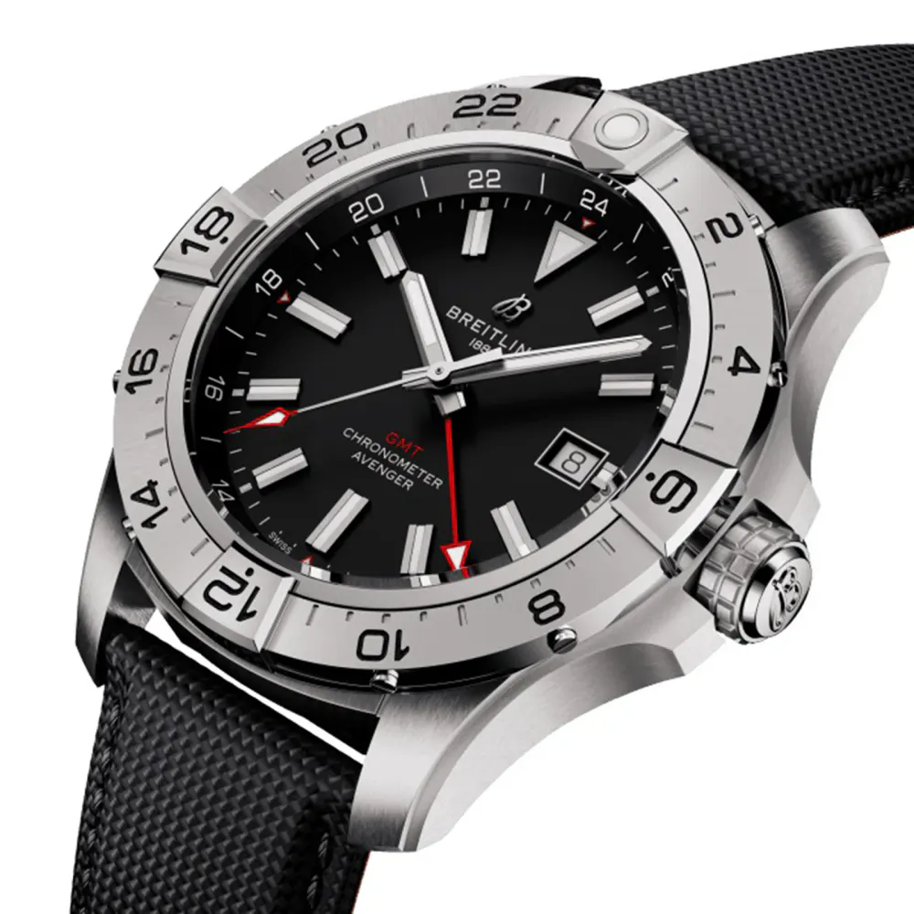 Breitling Avenger Automatic GMT 44mm Mens Watch Black Leather in Black, additional product view 3