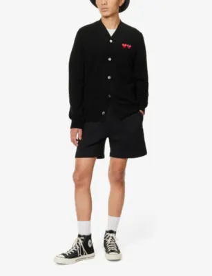 COMME DES GARCONS PLAY Logo-embroidered V-neck wool-knit cardigan detail 2
