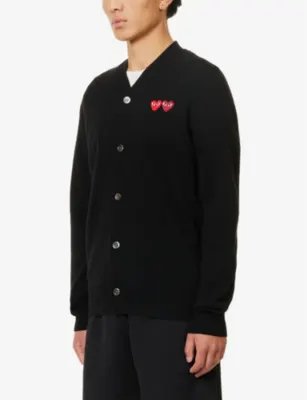 COMME DES GARCONS PLAY Logo-embroidered V-neck wool-knit cardigan detail 3