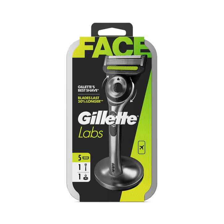 Gillette GilletteLabs With Exfoliating Bar Razor, 1 Handle, 5 Blades, 1 Magnetic Stand, 1 Travel Case