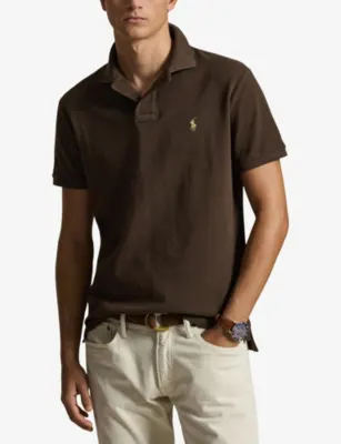 POLO RALPH LAUREN Custom-Fit Mesh Cotton Polo Shirt in Nutmeg Brown/c8663, additional product view 3