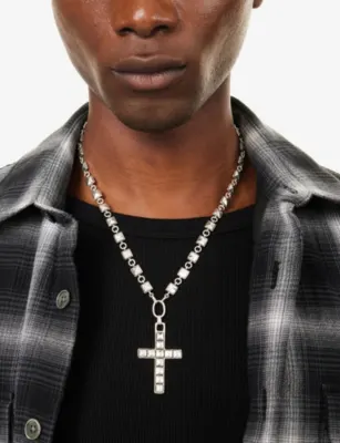 TWOJEYS Heavy Studded Cross Silver-Plated Brass Necklace detail 2