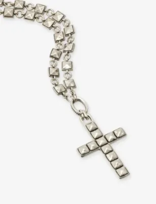 TWOJEYS Heavy Studded Cross Silver-Plated Brass Necklace detail 3