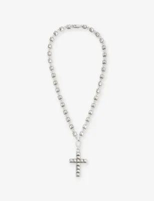 TWOJEYS Heavy Studded Cross Silver-Plated Brass Necklace