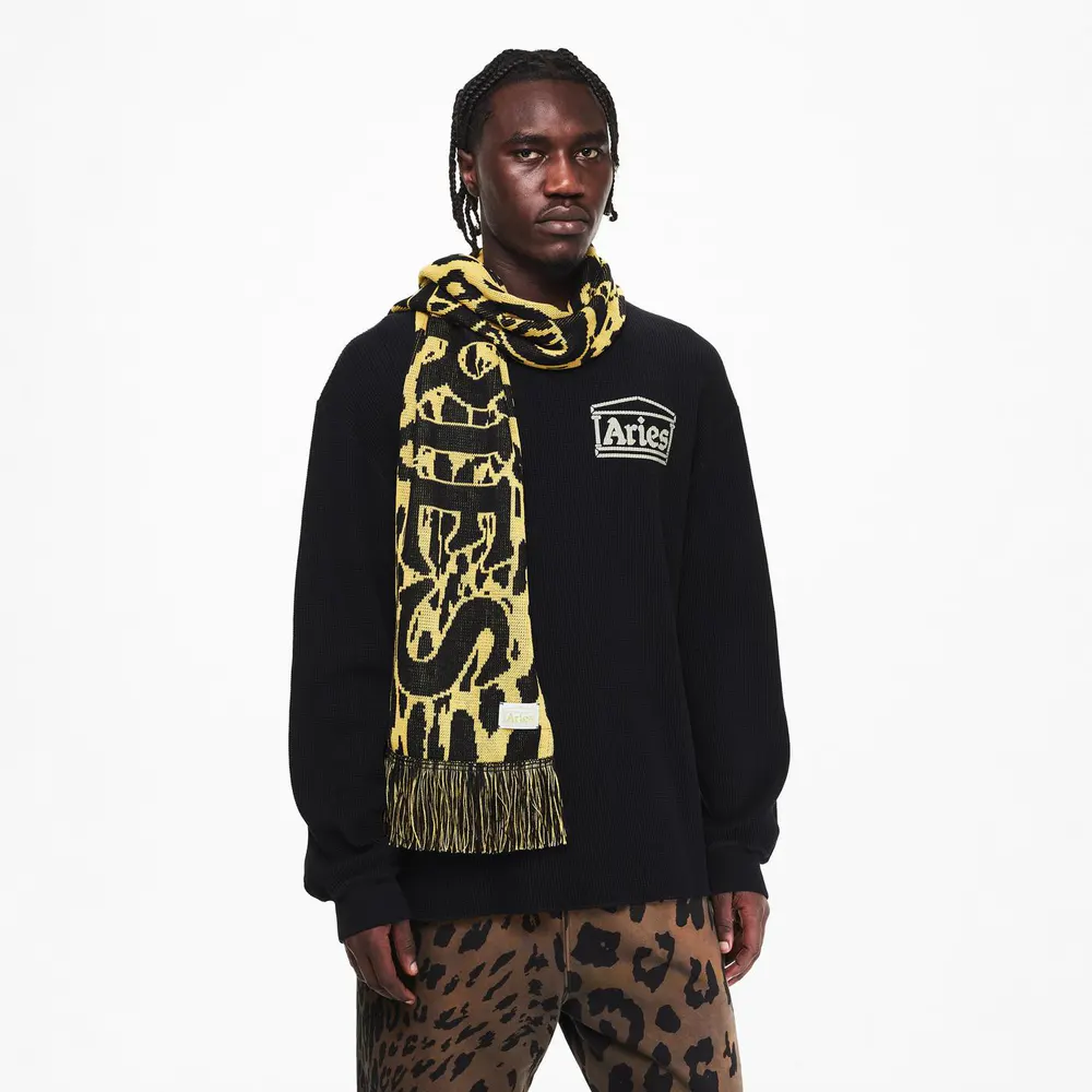 Aries Men's Leopard Midweight Scarf in Beige, additional product view 2