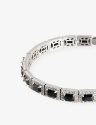 DARKAI Tennis 18ct White Gold-Plated Stainless Steel, Brass Pavé-Emerald Necklace detail 3