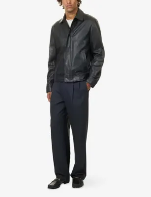 SIMKHAI Landon Collared Leather Jacket detail 2