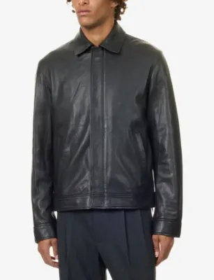 SIMKHAI Landon Collared Leather Jacket detail 3