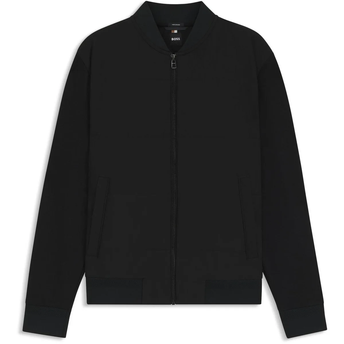 Boss Men's Skiles 100 Boss Black Cotton Long-Sleeve Full-Zip Fleece Top