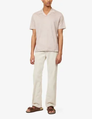 ELEVENTY Open-Collar Short-Sleeve Linen Polo Top in DUSTY PINK, additional product view 2