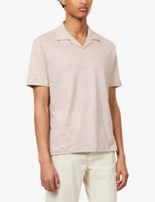 ELEVENTY Open-Collar Short-Sleeve Linen Polo Top in DUSTY PINK, additional product view 3